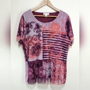 XL Plus Size Christopher & Banks Paisley Print Sequin Short Sleeve Top Like New